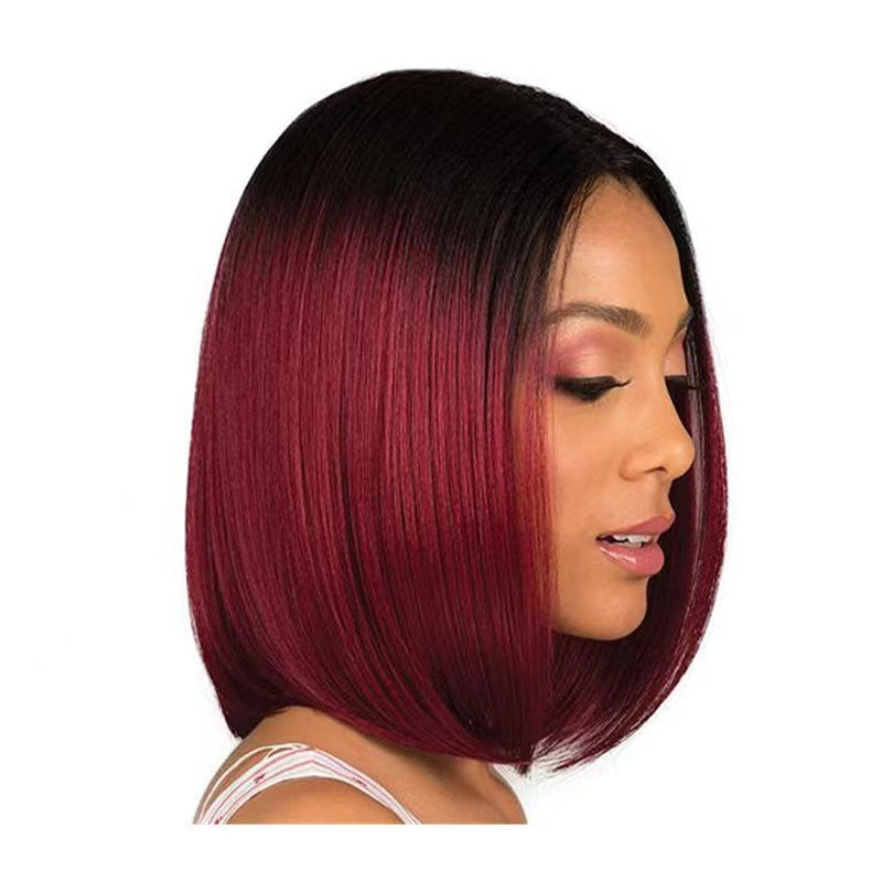 Wig Female Black Short Straight Hair Middle Split Bobo Head 1024121103