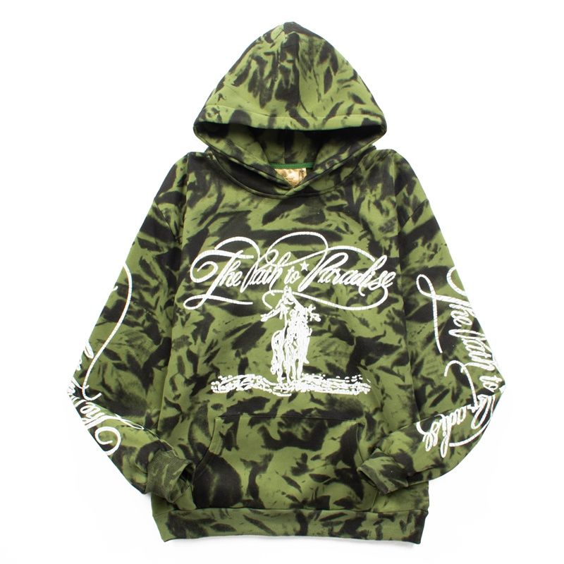 Hell Star Mud dyed Green Loose Casual Hoodie 1024120228