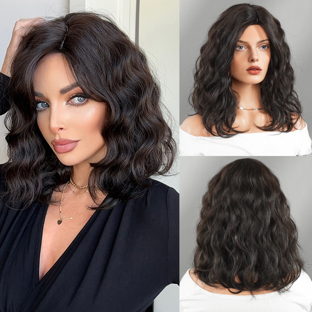 Women's medium to long bob hair curly wig 1024121309