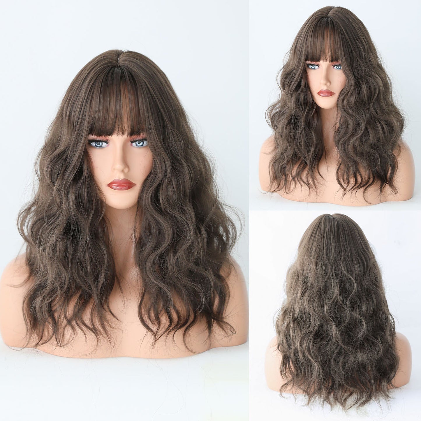 Wig Woman Haze Blue Wave Curled Medium Long Curled Hair 1024121311