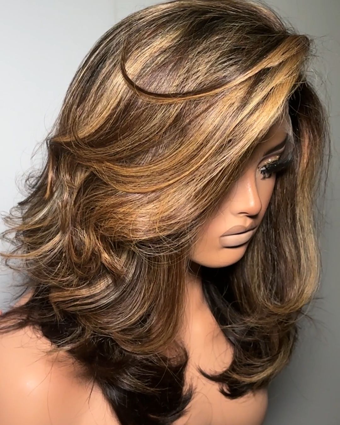 Blonde Highlight With Dark Brown Layered Wavy 13x4 Lace Front Wig