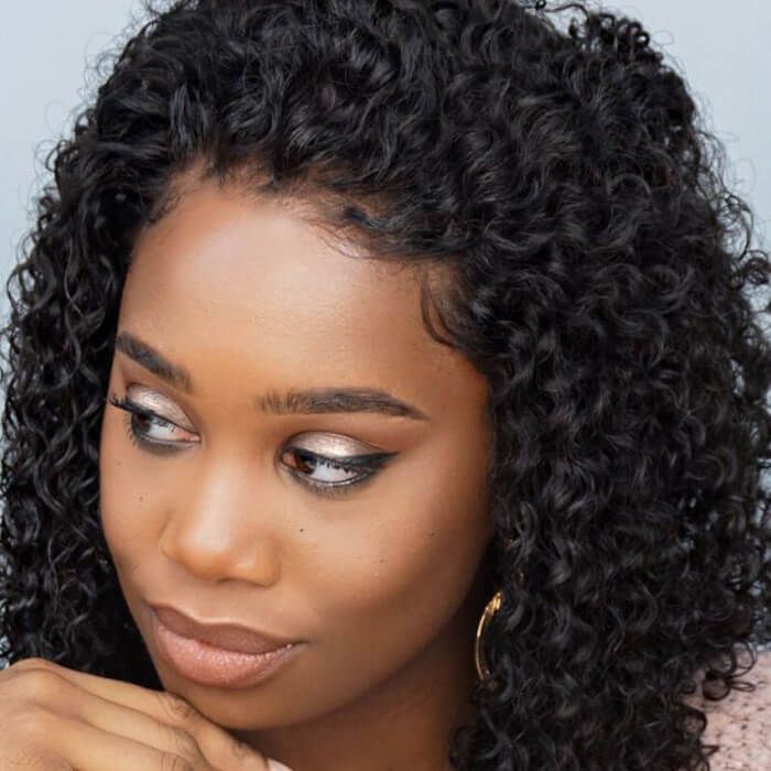 Natural Black Color Preplucked Curly Lace Front Wig