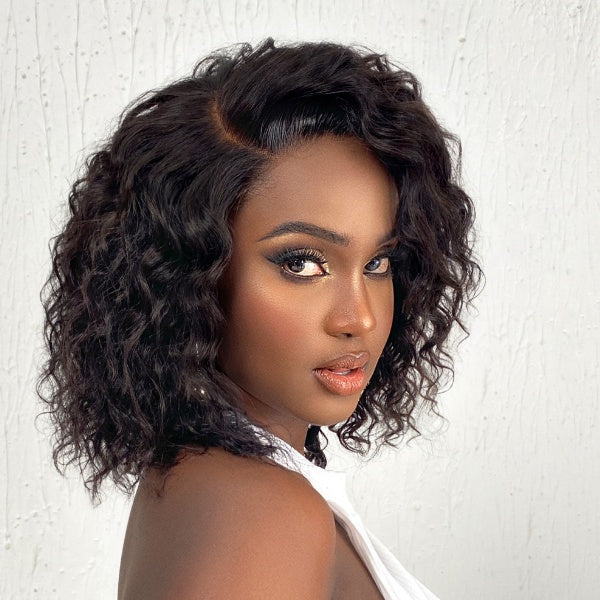 Curly Fluffy Short Human Hair 13x4 Lace Frontal Wig