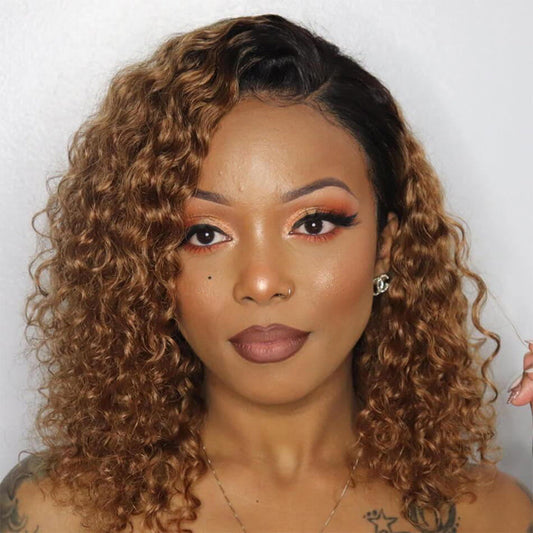 13x4 Lace Frontal Ombre Honey Blonde Curly Wig