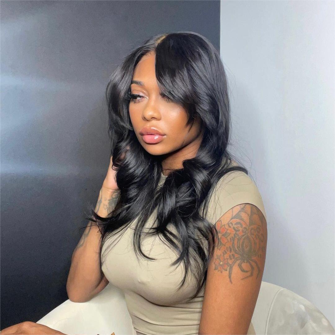 Curtain Bangs Layers Waves 5x5 Lace Closure Wig