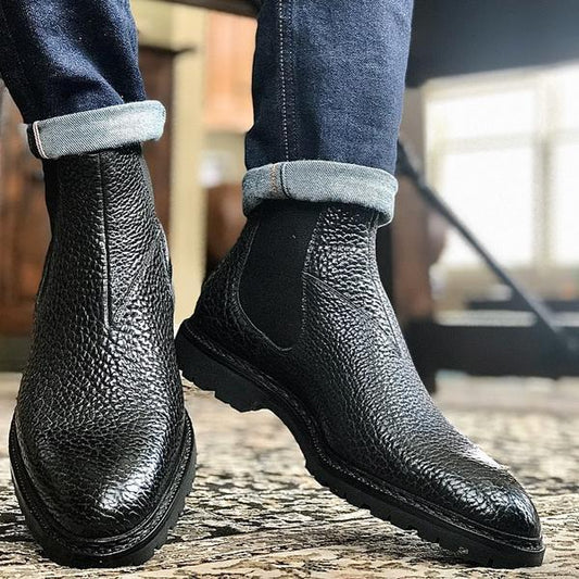 Italian black handmade leather men's Chelsea boots