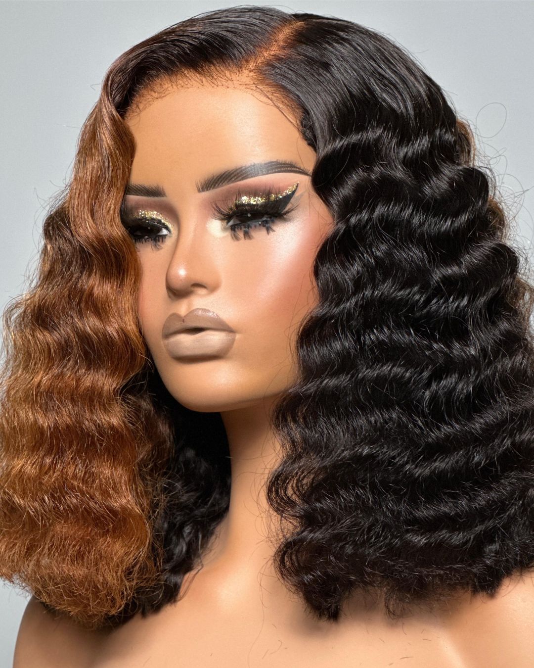 Side Part Curly Brown Color 5x5 Lace Closure Wig