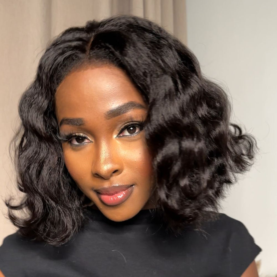 Short Wavy Kinky Edges Bob 5x5 Precut HD Lace Wig