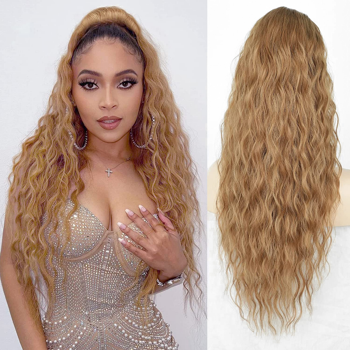 Women's wig piece long ponytail fluffy curly hair 1924121009