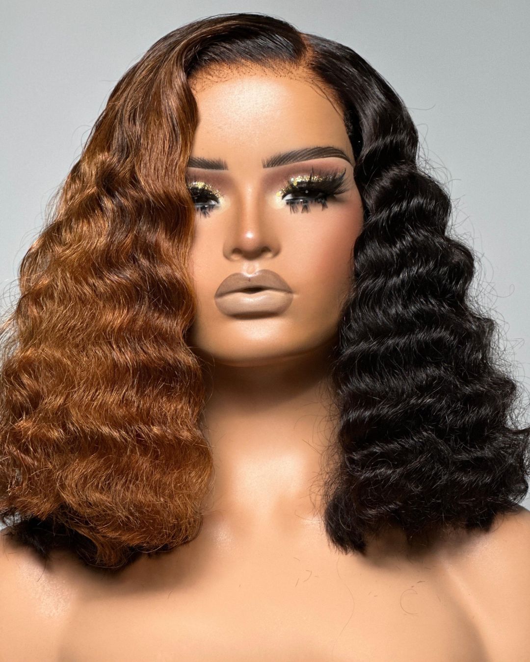 Side Part Curly Brown Color 5x5 Lace Closure Wig