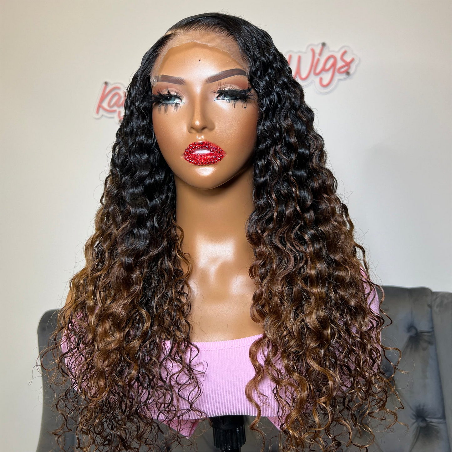 Ombre Brown Lace Closure Curly Wig