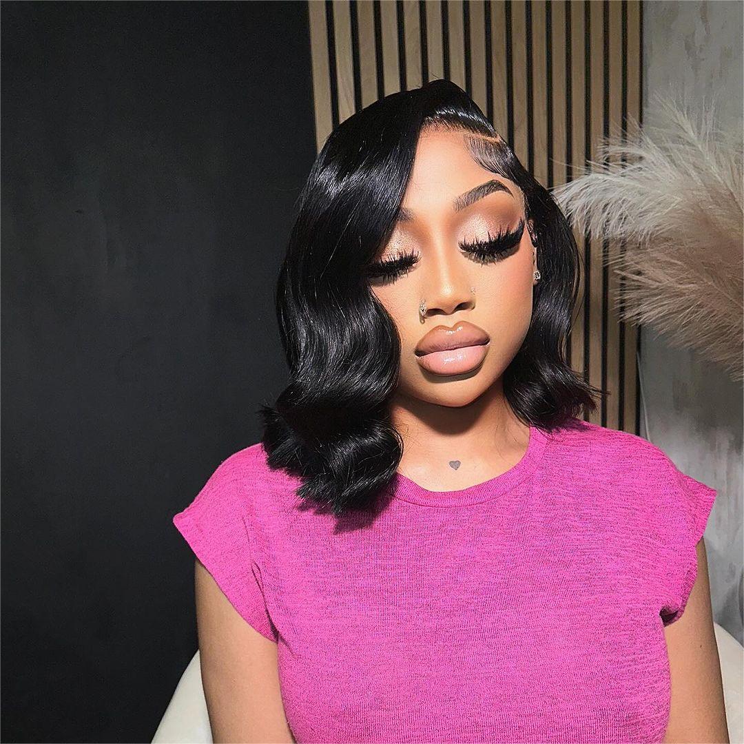 Luxury Side Part Bob With Glam Waves 5x5 Lace Closure Wig