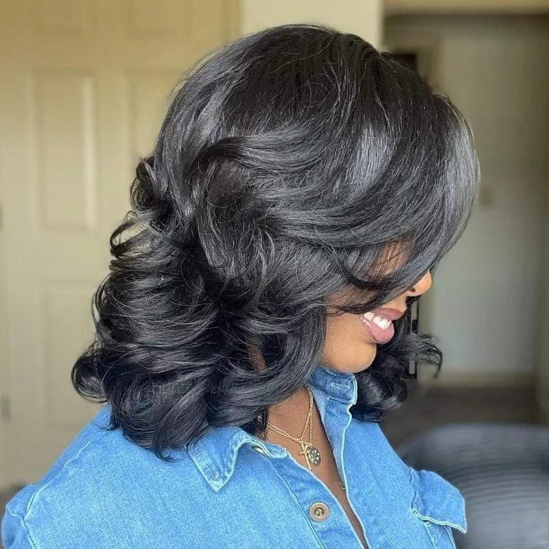 Bomb Side Part Wavy Wig With Side-Swept Bangs