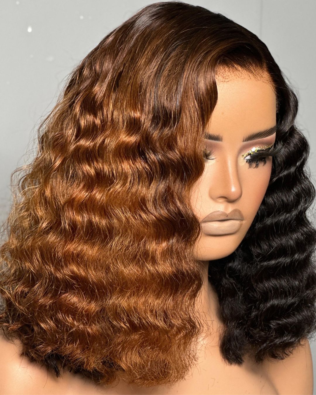 Side Part Curly Brown Color 5x5 Lace Closure Wig