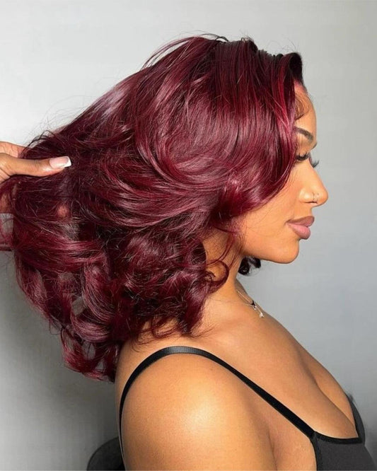 Burgundy Layered Wavy 13x4 Lace Frontal Wig