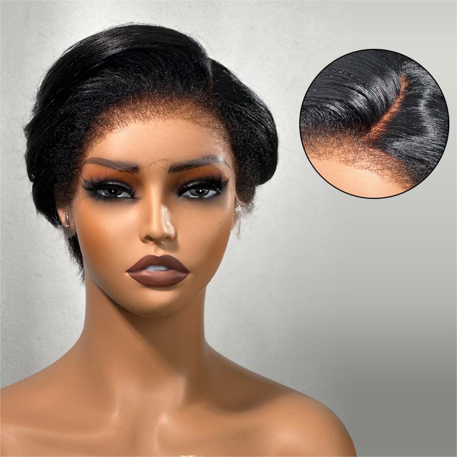 13X4 Lace Frontal Kinky Edge Short Pixie Cut Layer Wig