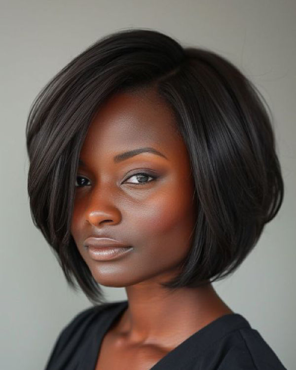 Chic Natural Black Layered Cut Bob Lace Closure Wig