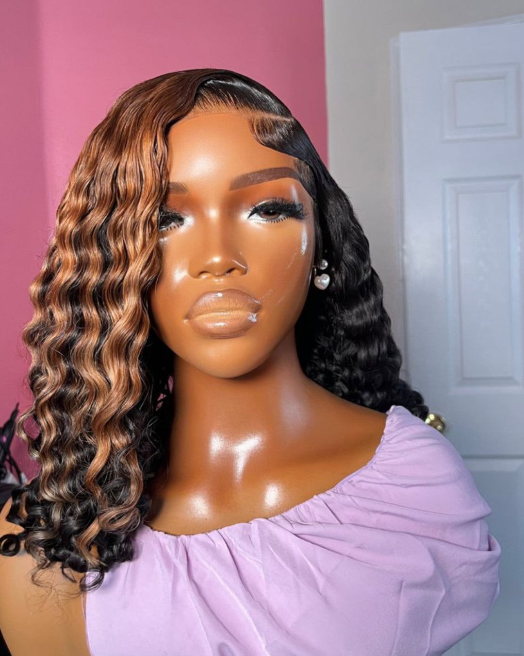 5x5 Lace Closure Right Side Blonde Curly Wig