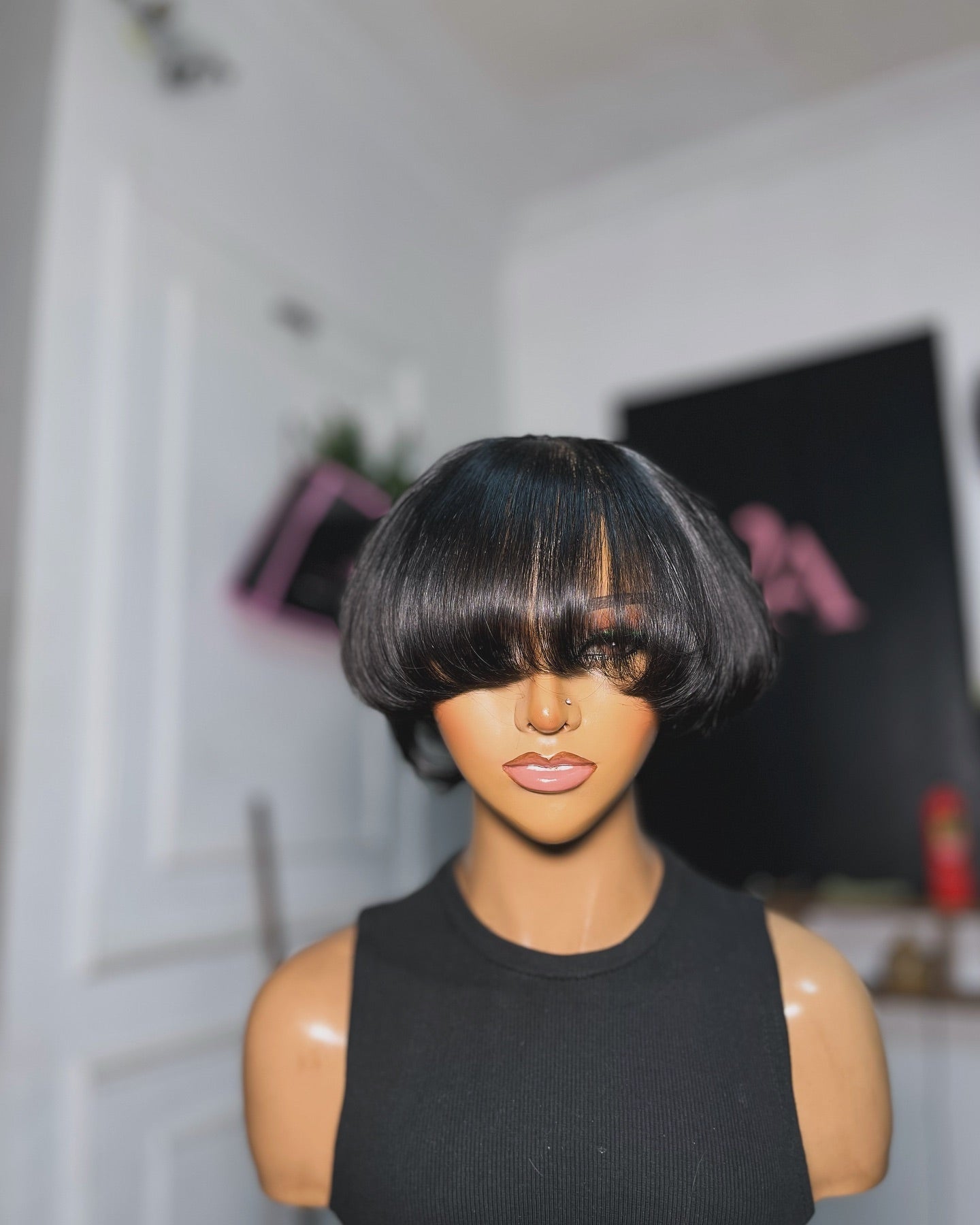 Short Hair Pixie Cut 5x5 Lace Closure Bang Wig