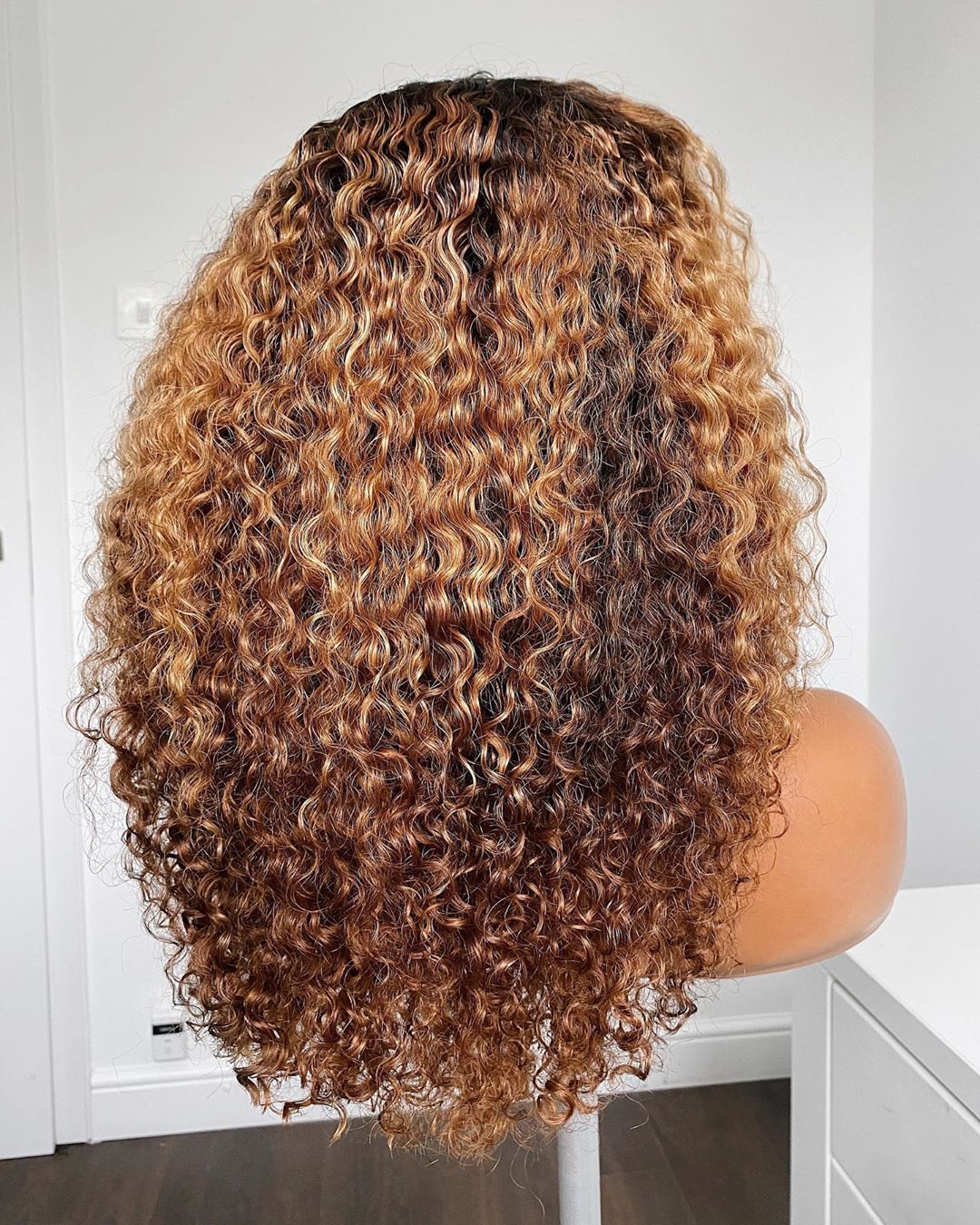 Glueless Brown With Blonde Highlight Curly Wig With Bang