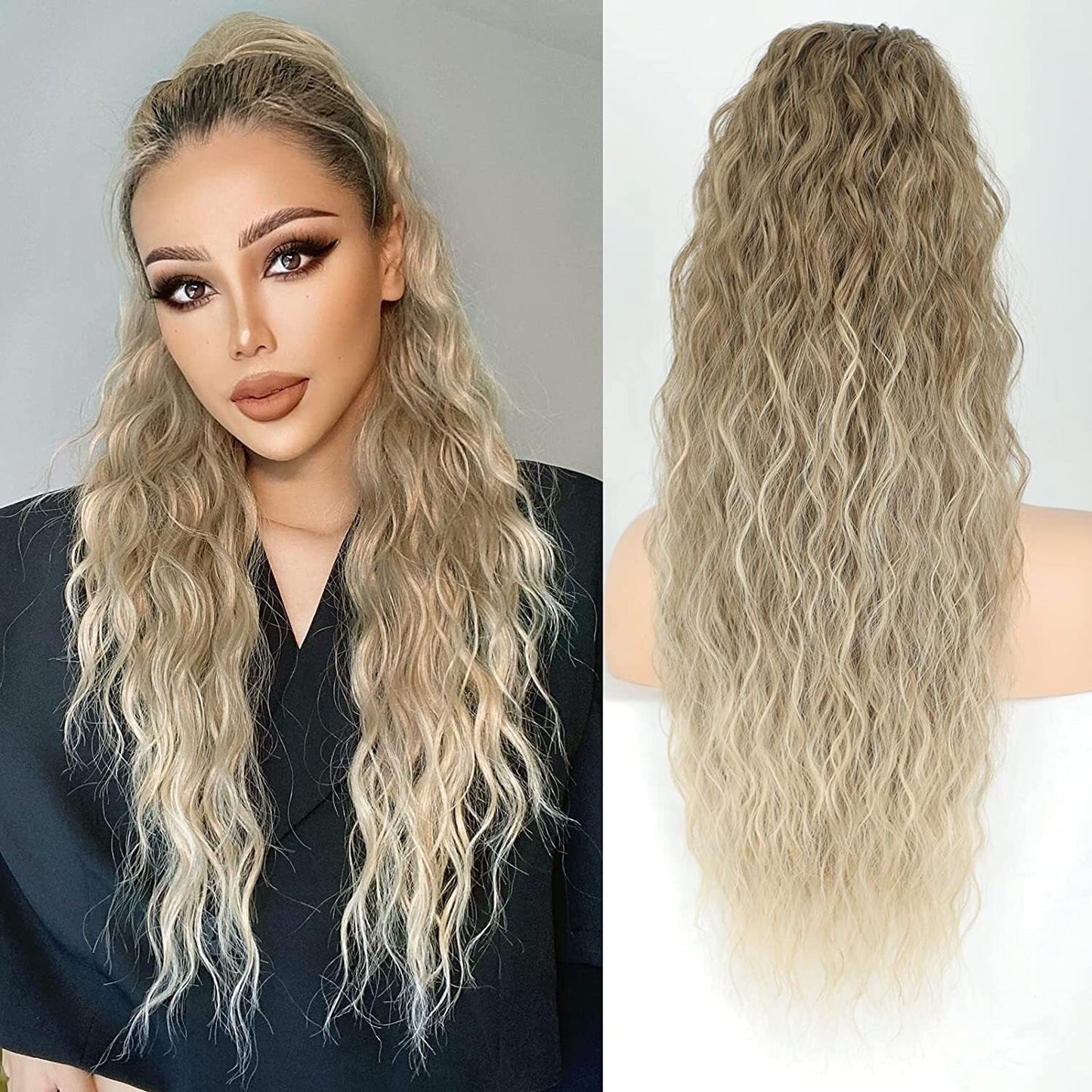 Women's wig piece long ponytail fluffy curly hair 1924121009