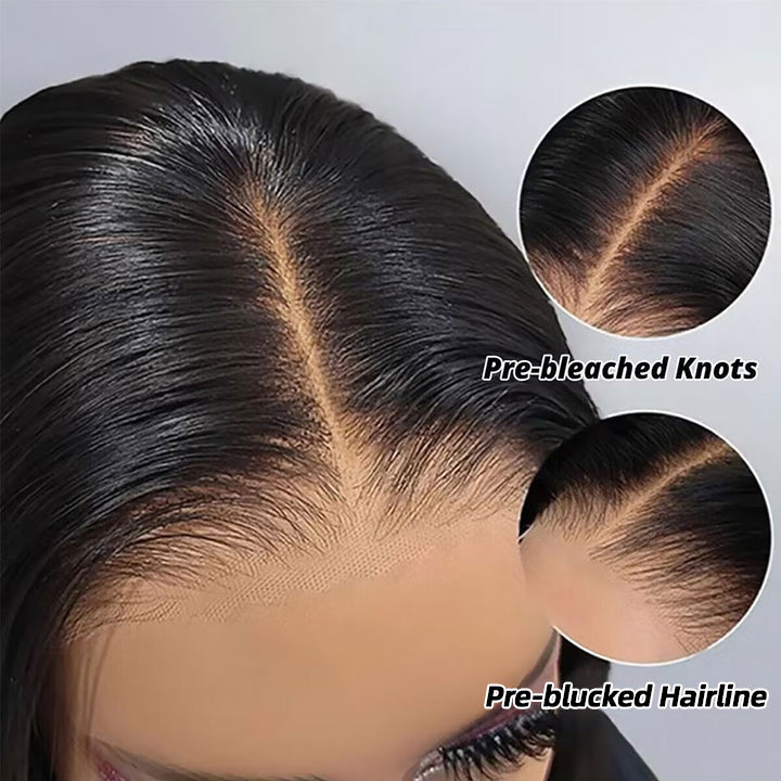 Long Natural Wavy Curtain Bangs Glueless Lace Closure Wig