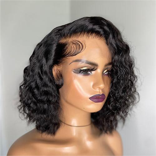 Curly Fluffy Short Human Hair 13x4 Lace Frontal Wig