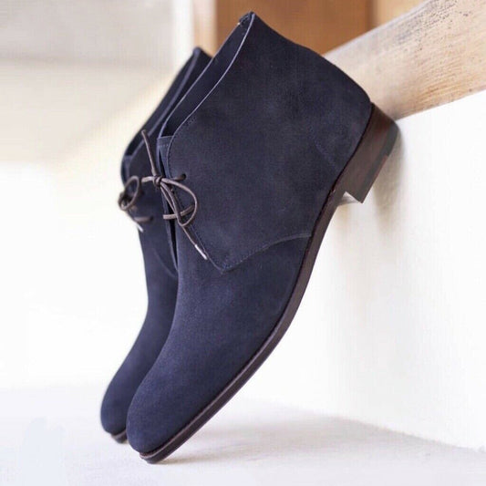 New Pure Handmade Blue Suede Leather Chukka Boots for Men's